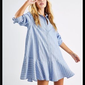 Free People Women’s Blue All For You Striped Shirt Mini Dress